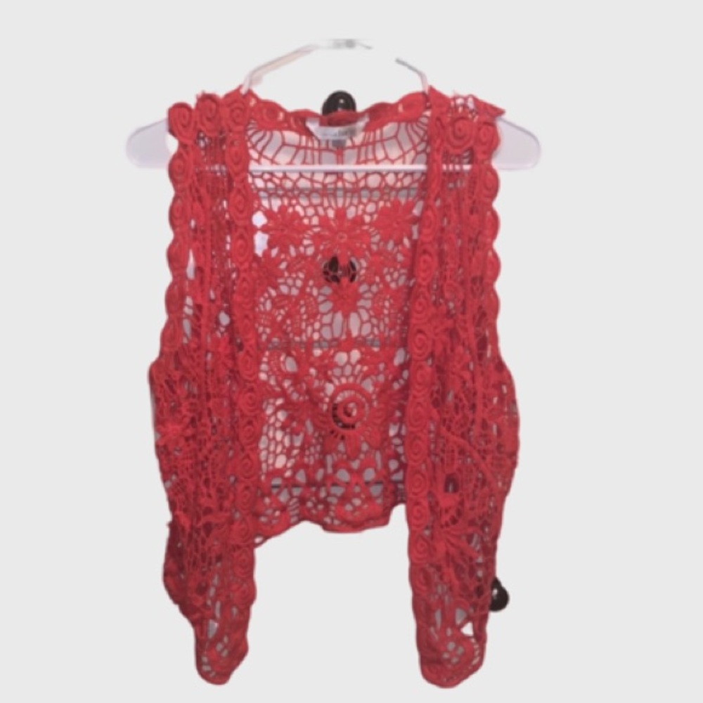 Charming Charlie- Pink Floral Crochet Vest